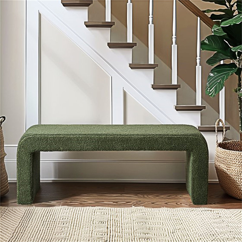 Boucle Waterfall Bench Green 52"W