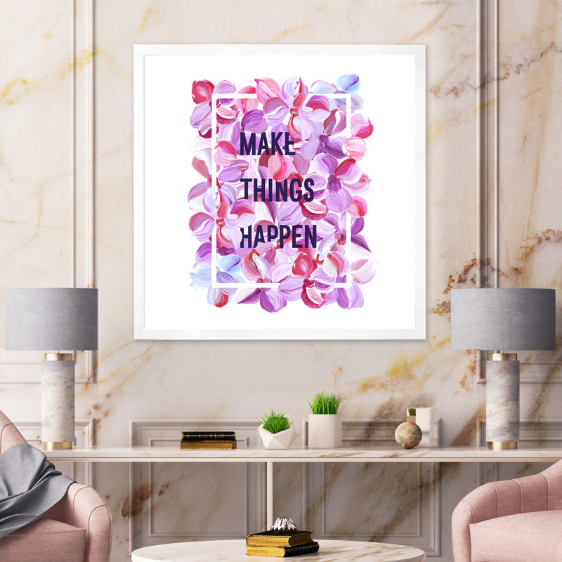 «Make Things Happen» - Art textuel sur toile, H 16 po x l 16 po x P 1 po, Cadre photo blanc