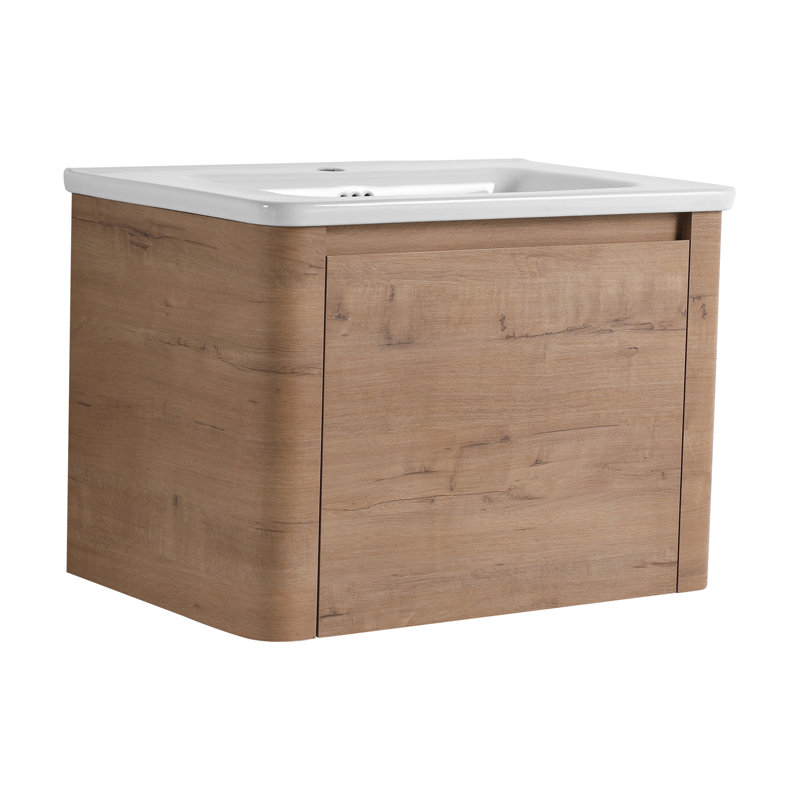 Meuble-lavabo mural moderne avec lavabo en céramique blanche et 1 porte à fermeture douce