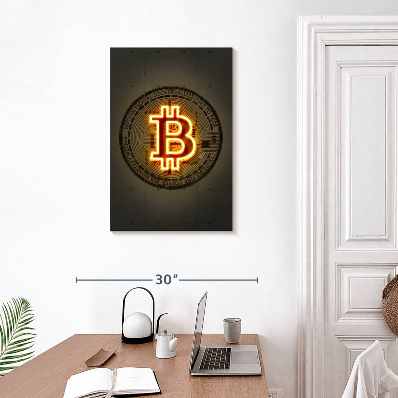 Neon Bitcoin, H 30 po x l 20 po