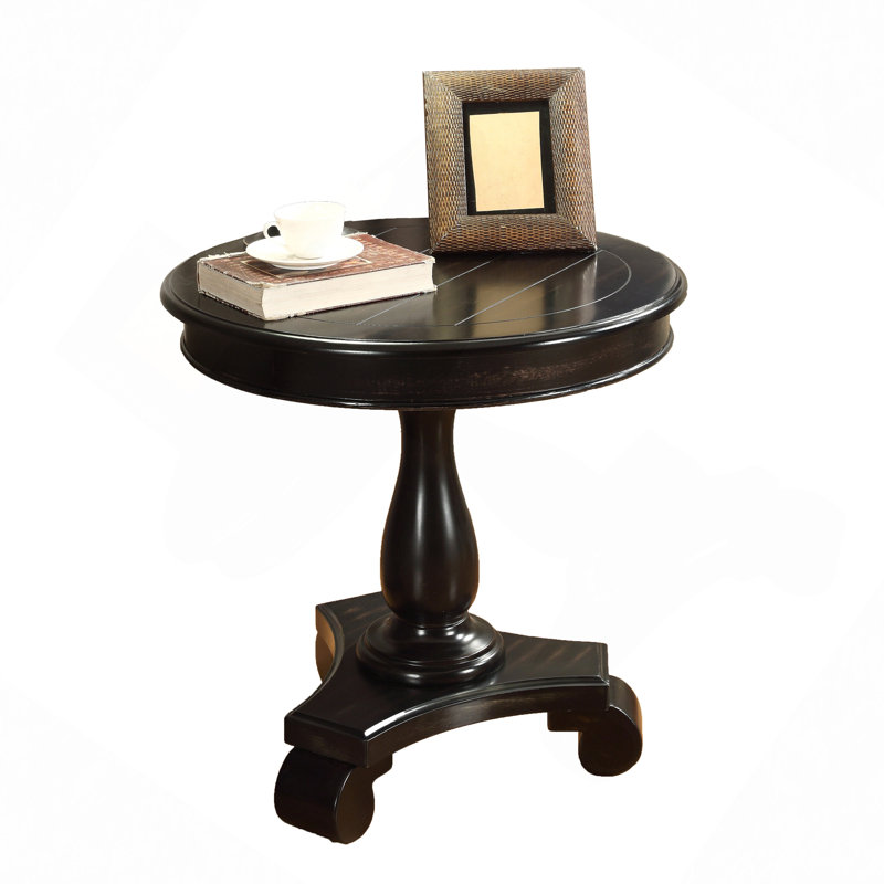 Table d'appoint ronde à piédestal en bois, Noir