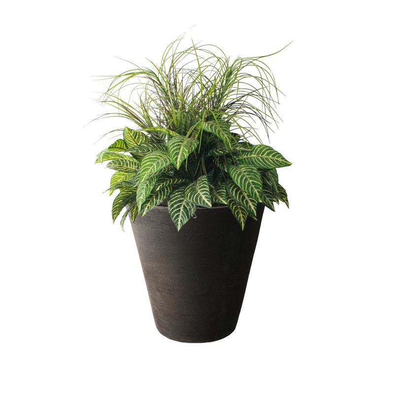 Strafford Self Watering Ribbed Pot Planter, 17" H x 16" W x 16" D, Brownstone