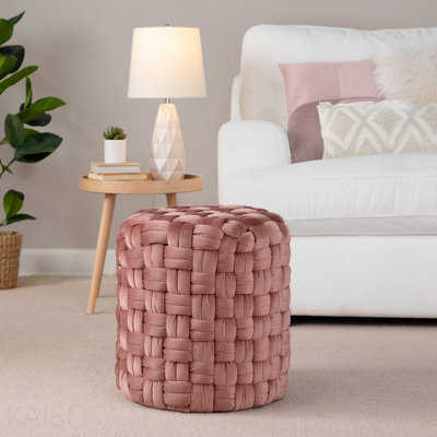 16" Round Velvet Ottoman - Blush