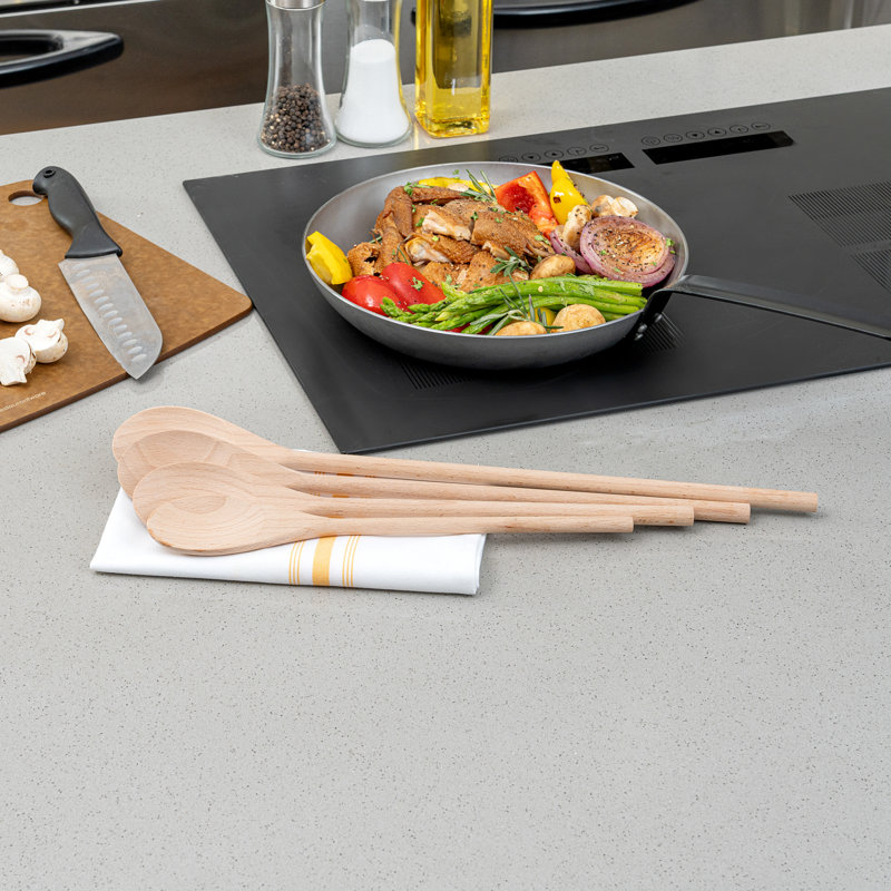 Ustensiles de cuisine en bois de hêtre de 4 pièces de 12, 14, 16 et 18 po de poids léger pour les aliments chauds et froids Beige durable pour le mélange Batters
