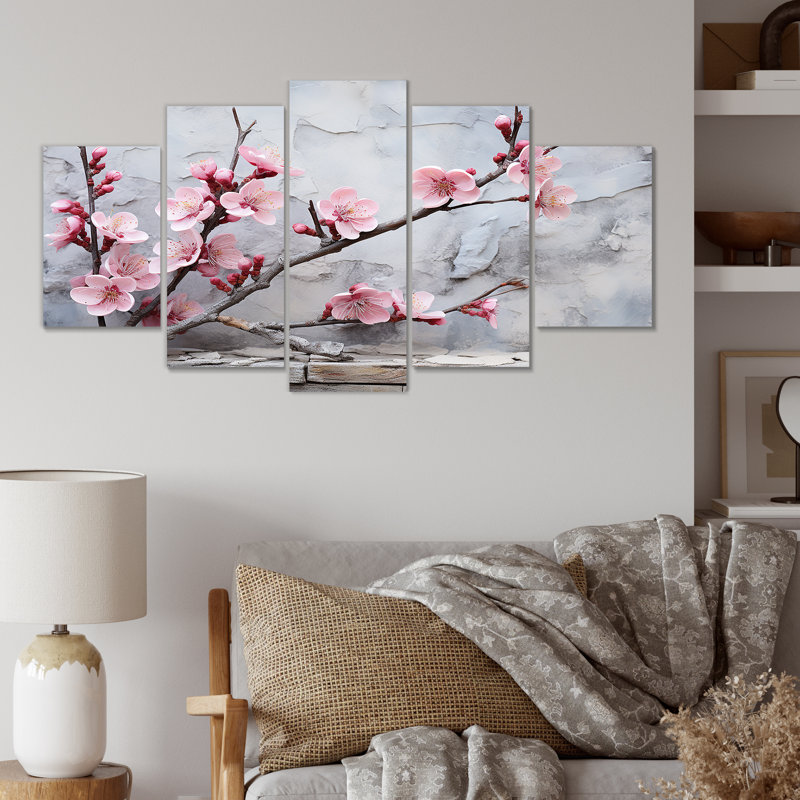 Fleur de cerisier rose «End of Winter Blooms I» - art mural multi-panneaux
