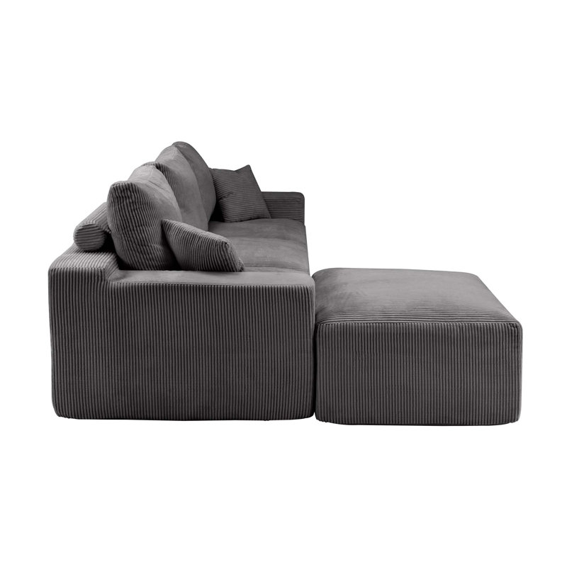 Canapé modulaire 110 places à assise profonde en velours côtelé 110 po pour salon, Velours côtelé gris