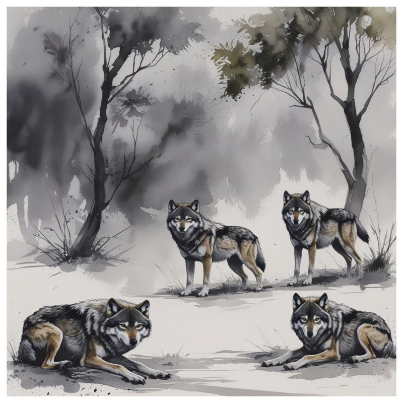 Couvre-lit matelassé gris Wolves In Forest, Grand lit