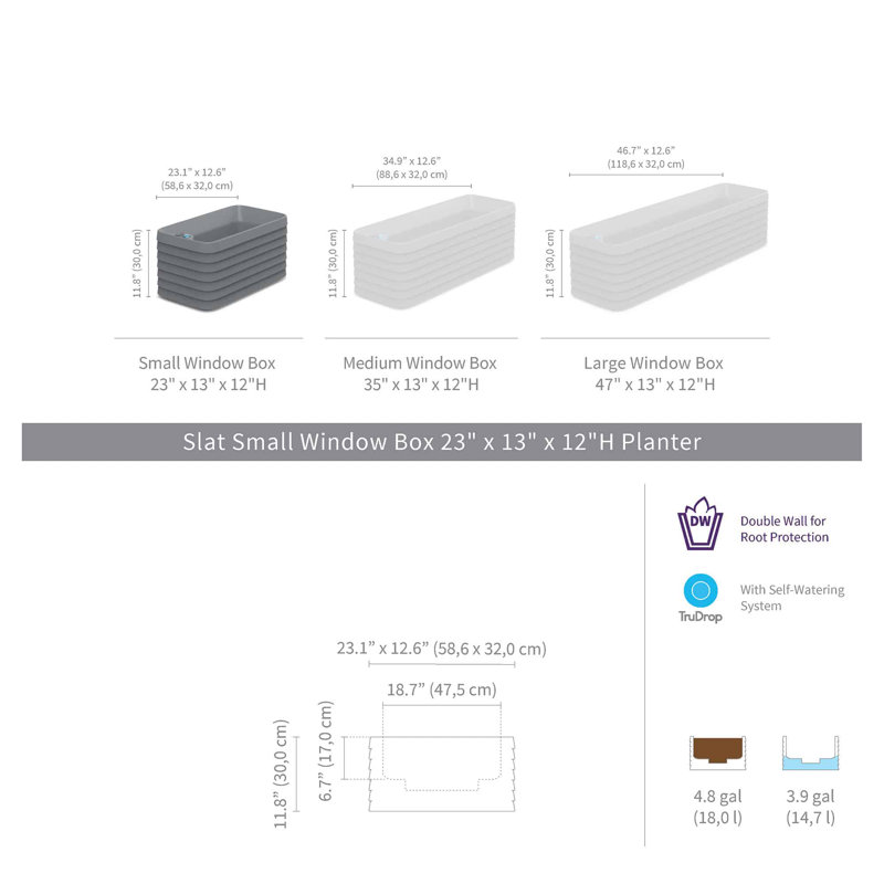 Boîte à fleurs Slat TruDrop, Marine, H 12 po x l 23 po x P 13 po