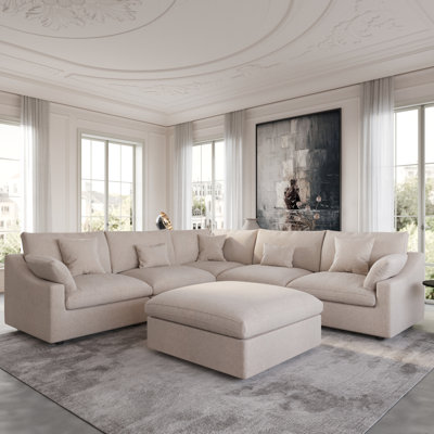 6 - Piece Slipcovered Sectional With Ottoman