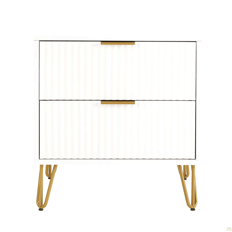 Table de chevet cannelée 20 po (2 tiroirs), Blanc