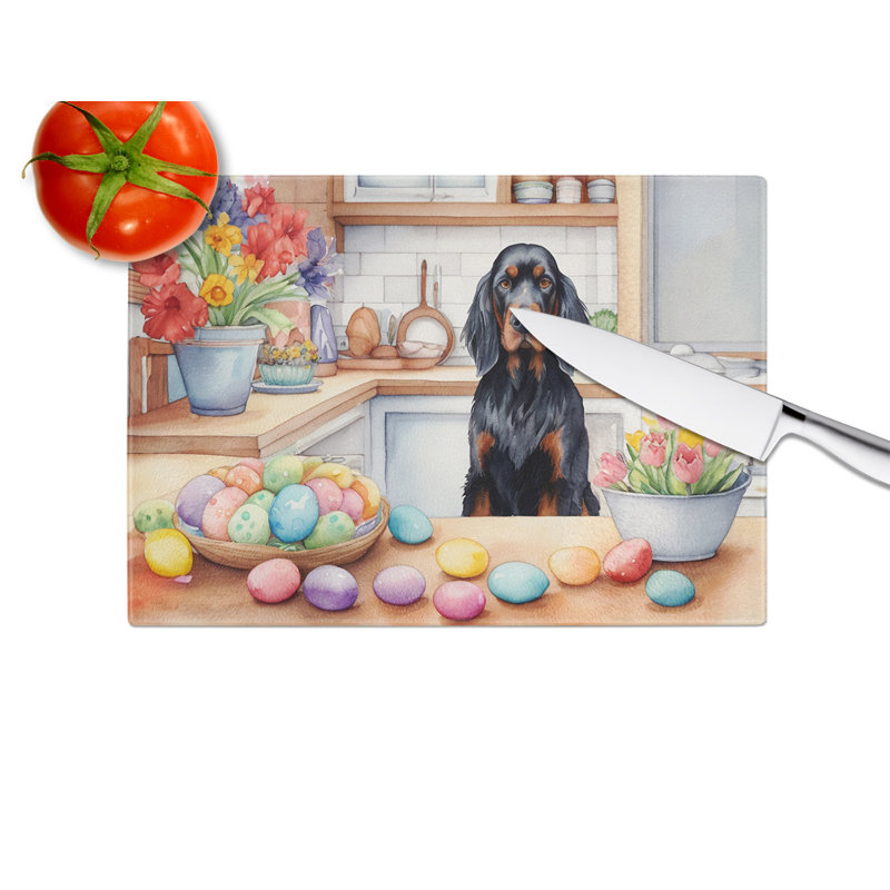 Decorating Easter Gordon Setter Glass Cutting Board
