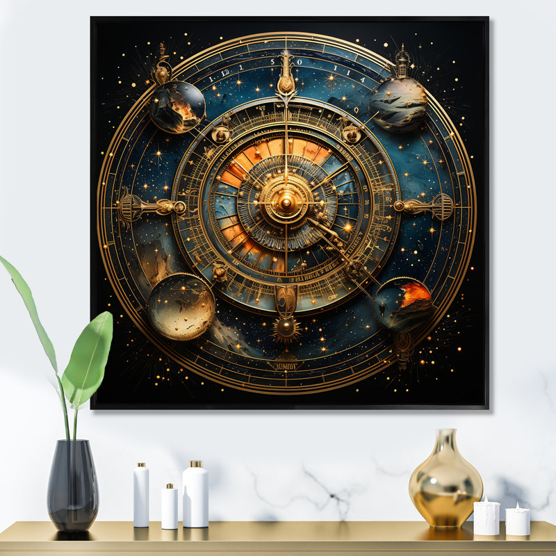 Voyage astrologique II - Astrologie, art mural, Cadre flottant noir, H 16 po x l 16 po x P 1 po