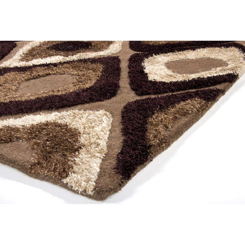 Cleston Authentic Hand-Tufted Handmade Brown, Beige & Off White Mid-Century Modern Concentric Diamond Mixed Texture Wool Area Rug
