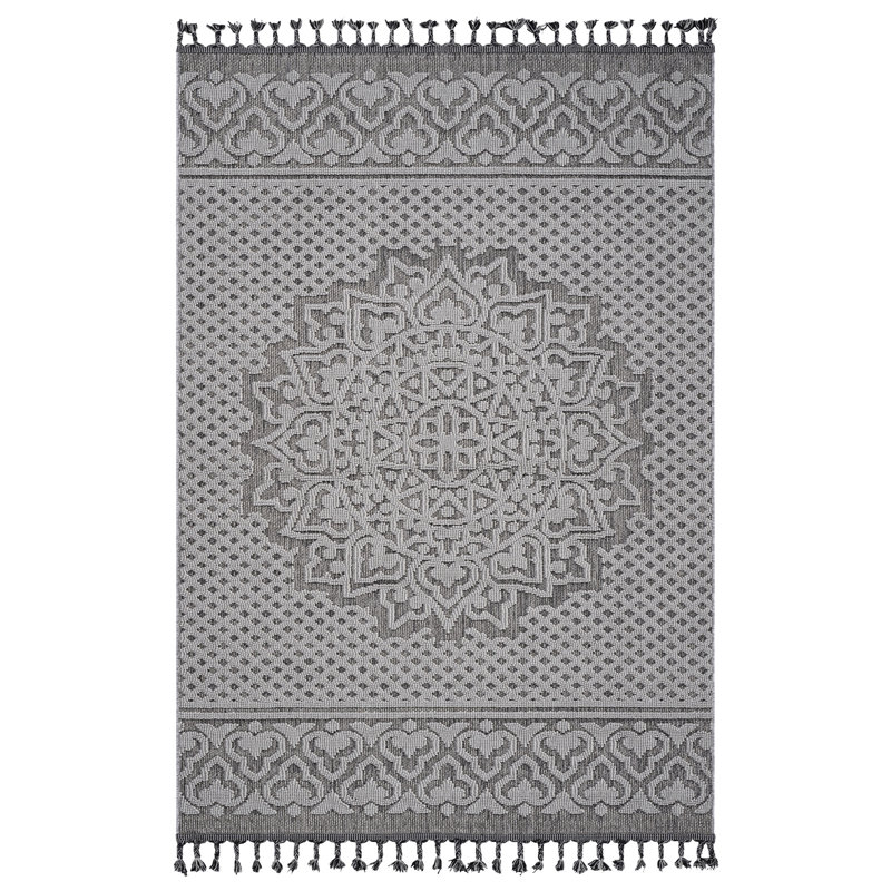 5X7 Gray/White Medallion Indoor/Outdoor Carpet - Stylish, Stain-, Non-Shedding, , Easy To Maintain, With Medium Pile Gray And White Area Rug Elegant Functional, Pet , Cleaning, ,