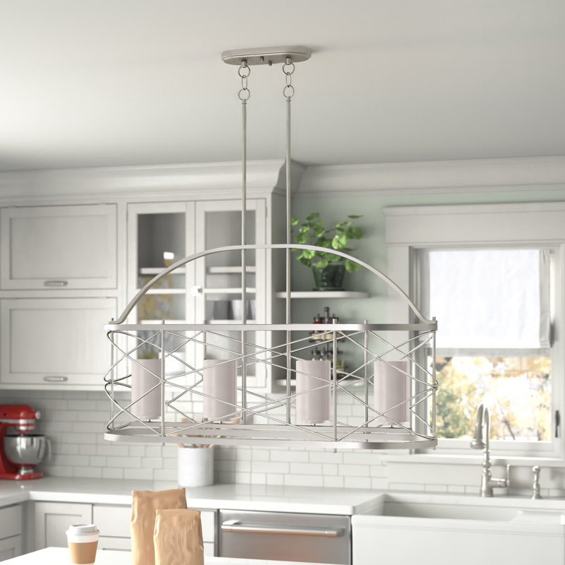 Luminaire suspendu linéaire à 4 lumières pour îlot de cuisine Gaen, Nickel brossé