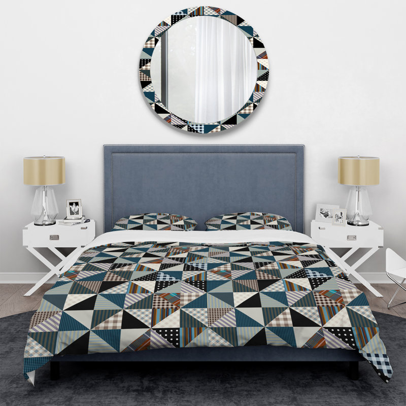 Patchwork brun et gris - ensemble de housse de couette abstrait - microfibre de polyester