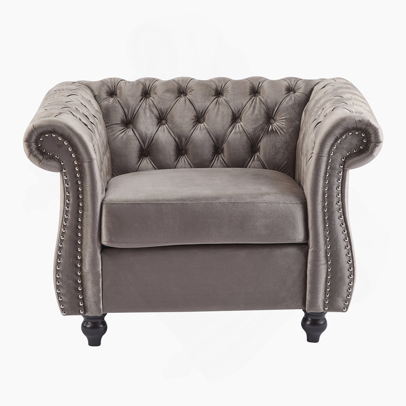 Fauteuil club Chesterfield, Velours brun foncé