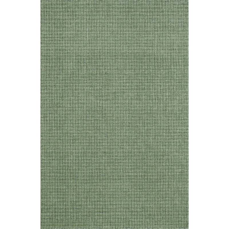Bryn Hand-Tufted Loop Pile Wool Tweedy Plaid Textured Solid Area Rug Forest Green, Rectangle 5'6" x 8'6"