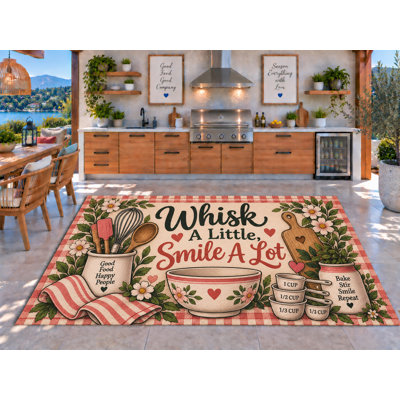 Tapis d'extérieur 152 x 213 cm (5 pi x 7 pi) avec bol mélangeur et tasses à mesurer, en PVC épais et imperméable, à boucles, séchage rapide, idéal pour la cuisine, le porche, la terrasse et l'entrée.