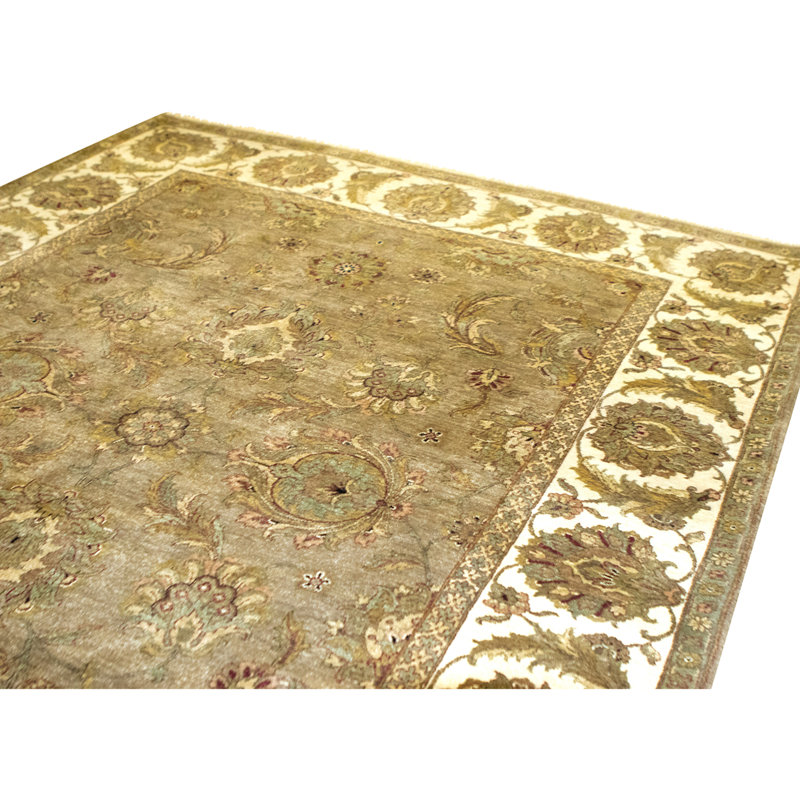 Hand Knotted Wool Oriental Area Rug in Camel And Ivory
