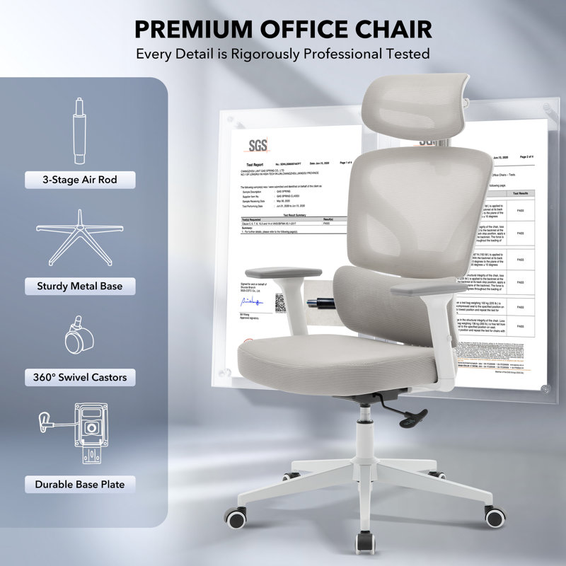 Chaise de bureau ergonomique en filet à dossier haut avec accoudoirs réglables en 3D, support lombaire réglable, inclinaison de 135 °, capacité de poids de 300 lb pour le bureau à domicile et les jeux