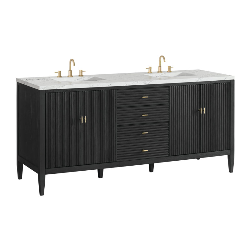 Myrrin 72 in. Handmade Double Vanity, Carbon Oak, Ethereal Noctis, 8" Widespread