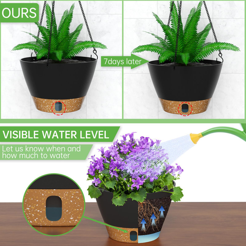 Ensemble de 2 jardinières suspendues pour l'intérieur et l'extérieur, Gris, H 21,60 po x l 8 po x P 8 po