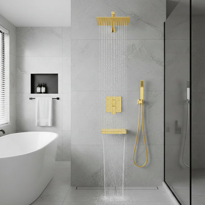 Système de douche à pluie, ensemble de robinet de douche de baignoire, pomme de douche à pluie carrée de 10 pouces avec douchette et douchette à pression équilibrée