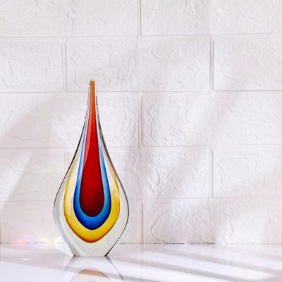 9 Inch Hand Blown Glass Sculpture Red Modern Art Decor