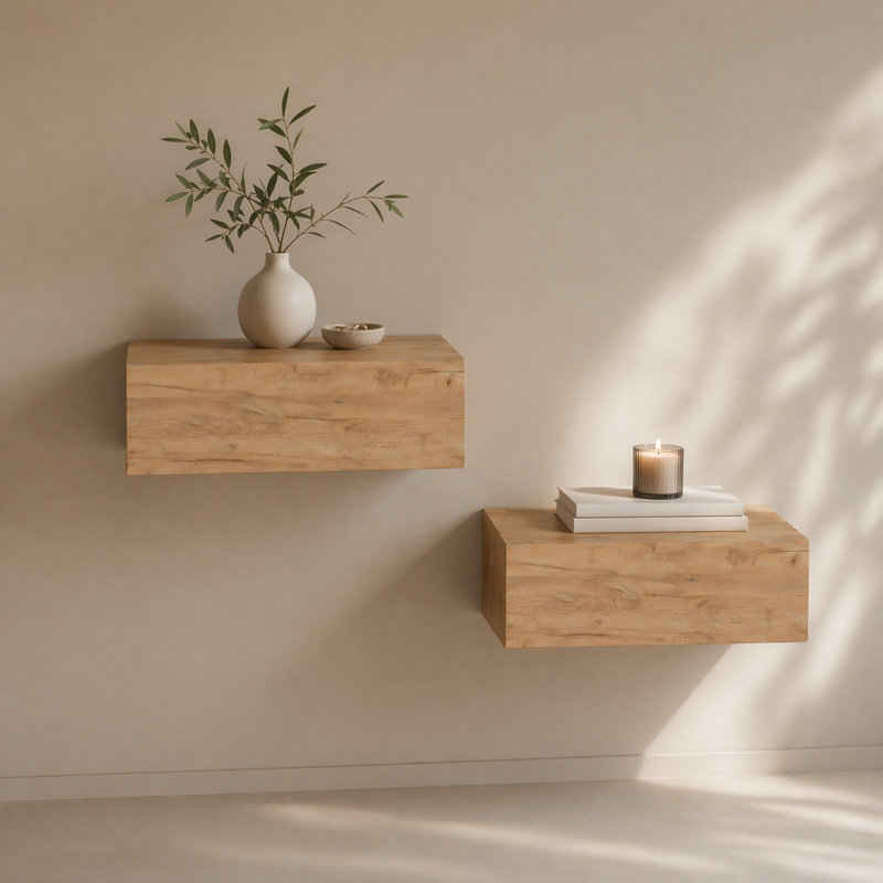 Ensemble de 2 tables de chevet murales flottantes Custer pour chambre à coucher Custer, Ivoire ivoire