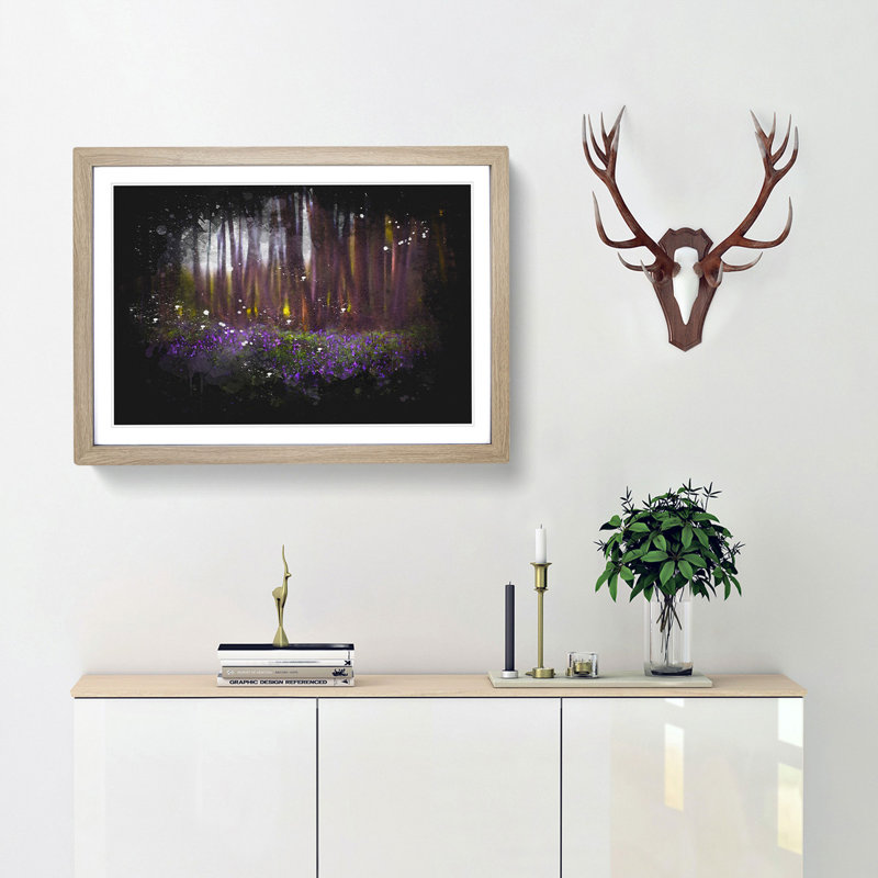Bluebell Forest in Canterbury - Picture Frame Painting Print, 24cm H x 33cm W x 2cm D, Oak Framed