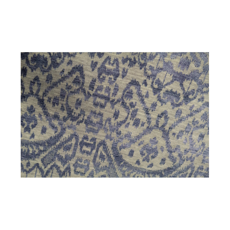 Tapis argenté et bleu foncé noué à la main de haute qualité