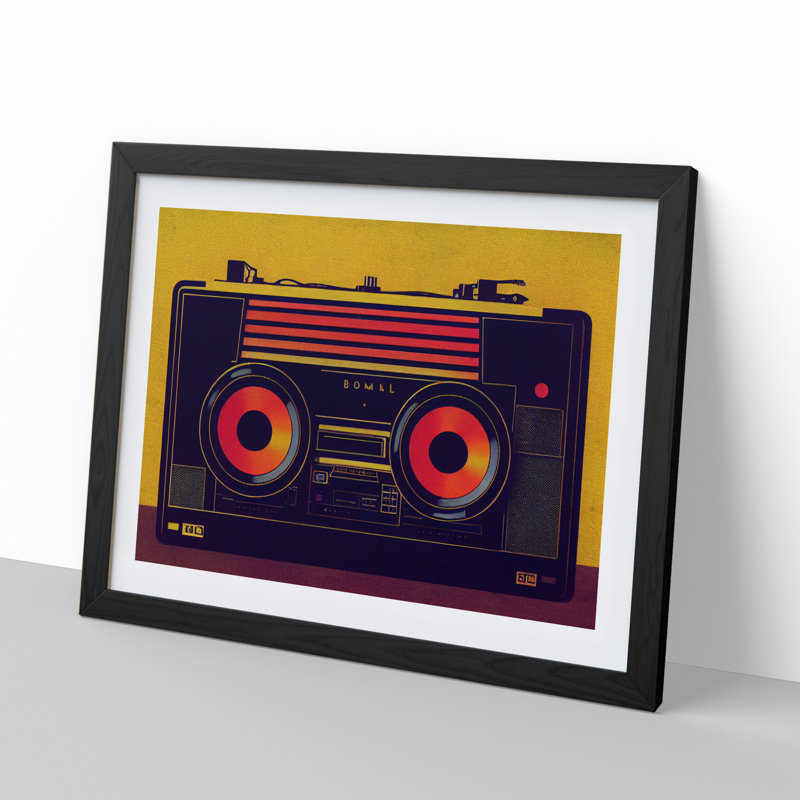 Retro Boombox Vol.1 - Single Picture Frame Painting, 46cm H x 64cm W x 2cm D, Black Framed