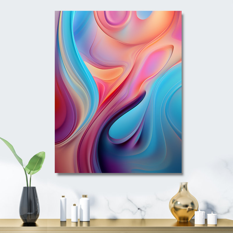 Art transitionnel sur toile abstraite rose et bleu III, H 20 po x l 12 po x P 1 po