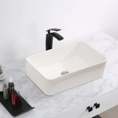 MD Bath 15'' White Ceramic Rectangular Bathroom Sink with Faucet
