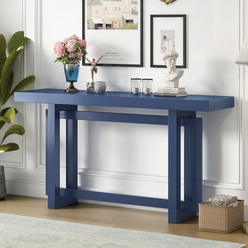 Wood Console Table with Trestle Base, Navy Blue, Navy Blue