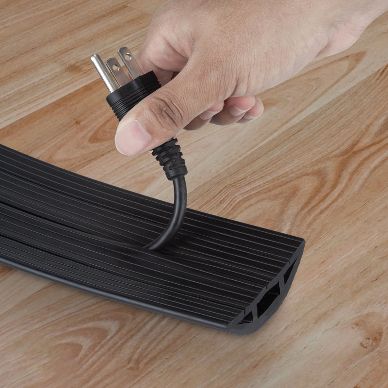 10-Foot Cord Cover - Floor Cable Management Kit - 3-Channel Cable Raceway for Sidewalks or Walkways, Black
