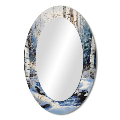 Birch Woods Winter Moonrise I - Blue Traditional Oval Wall Mirror