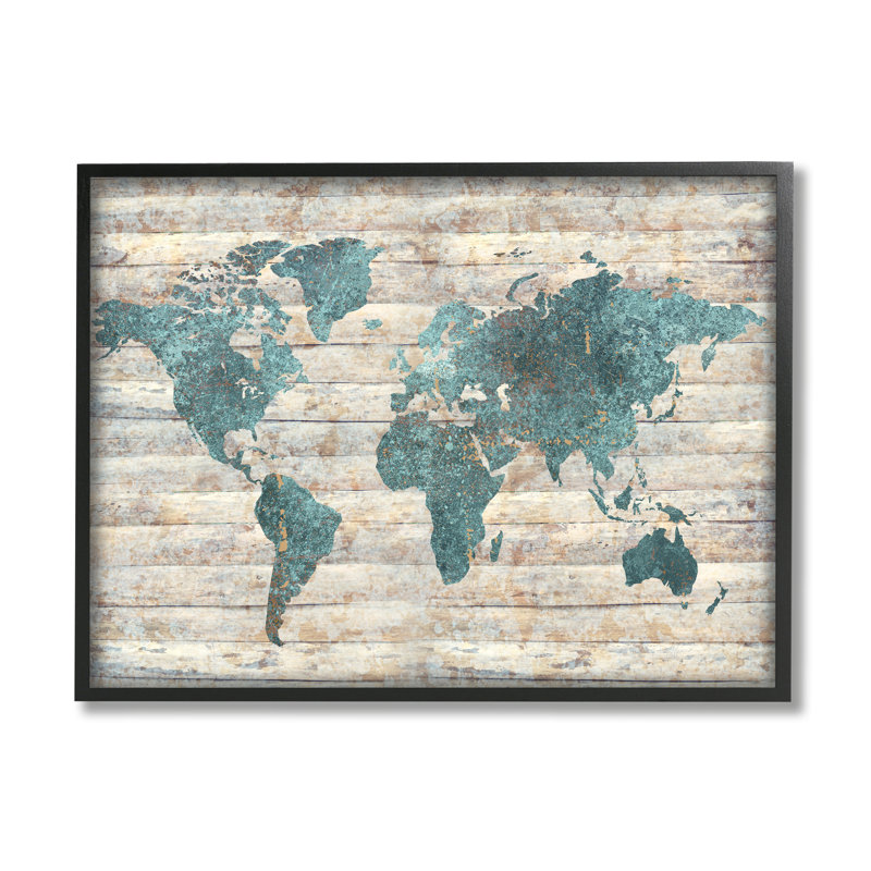 Intriguing Blue Patterned Map on Rustic Canvas with Black Frame