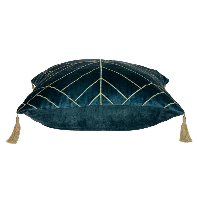 Coussin décoratif en velours 20 "avec broderie et pampilles, Sarcelle
