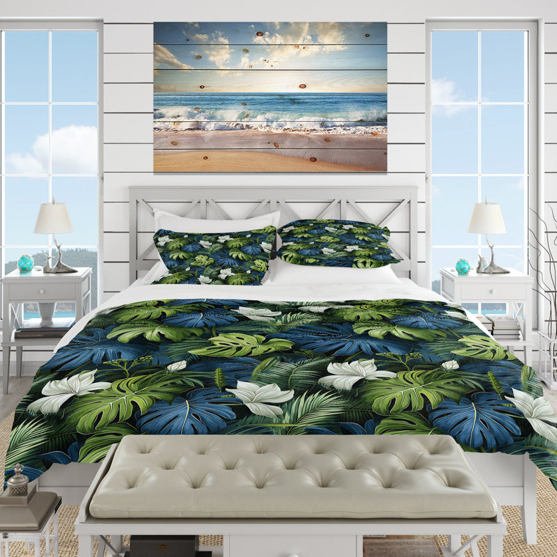 Azure And Green Canopy Tropical Pattern II - Ensemble de housse de couette tropical