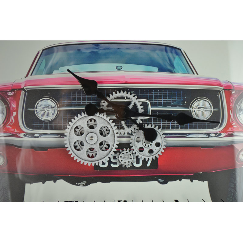 22" Moving Gear Wall Clock Red Mustang