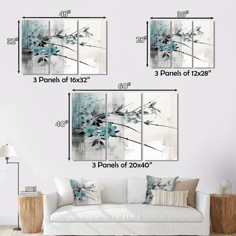 «Asian Art Sumi Bird Serenity II» sur toile, reproduction de 3 pièces, H 40 po x l 60 po x P 1 po