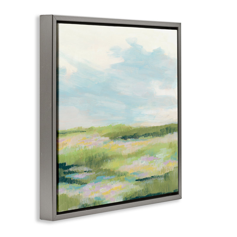 "Brossé prairie et ciel", art mural encadré flottant par June Erica Vess, Cadre flottant gris lustré, H 25 po x l 25 po