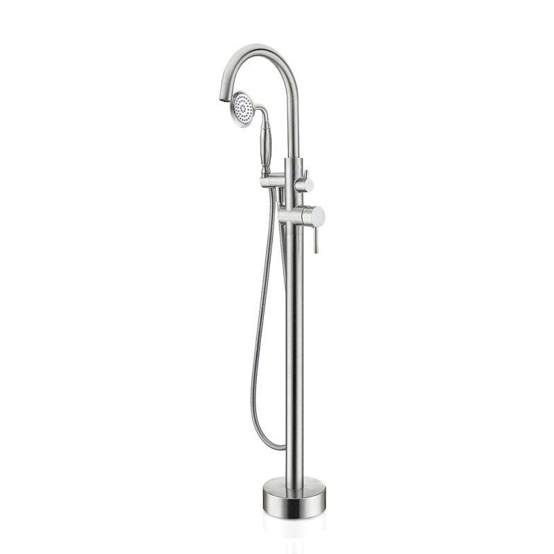 Robinet de baignoire autoportant en nickel brossé - Poignée en métal pour une baignoire à contrôle de l'eau en douceur avec inverseur permettant de passer facilement du bec à la douche à main