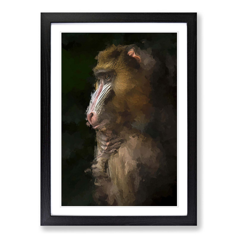 Mandrill Monkey in Abstract - Picture Frame Graphic Art Print on MDF, 50cm H x 35cm W x 2cm D, Black