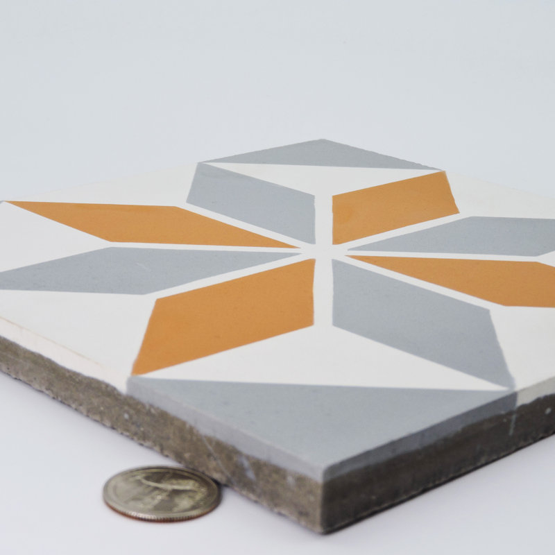 Assila 8" x 8" Cement Patterned Wall & Floor Tile, Gray/Orange