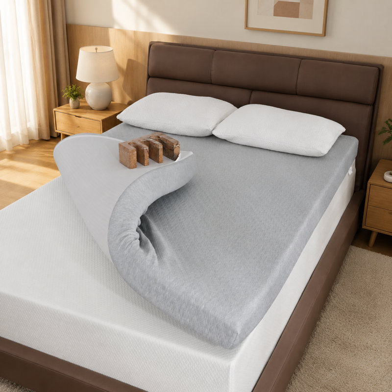  Firm Mattress Topper Queen, Memory Foam Mattress Topper Cooling Gel Charcoal Bed Topper For Pain Relief, High Density Firm Mattress Pad With Removable Cover
