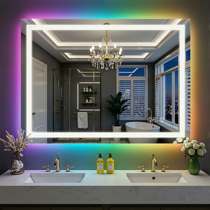 Lunara UL Certified Frameless Dual Lighting RGB Backlit & LED Frontlit Bathroom Vanity Mirror, Temper Glass, Smart Anti-fog