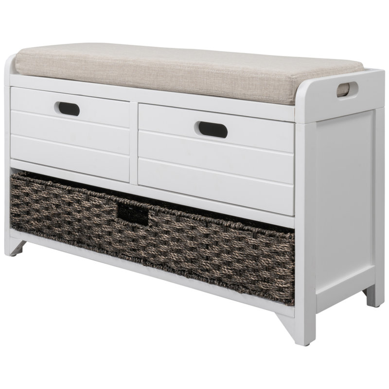 Fabric Upholstered Storage Bench, White